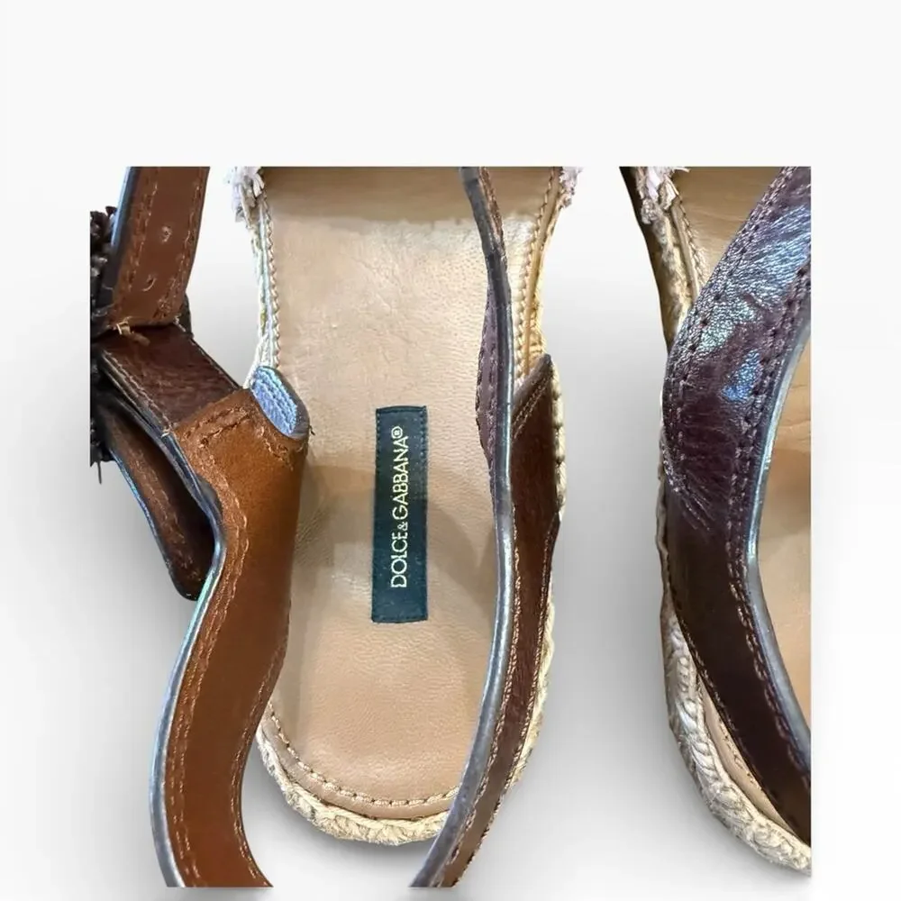 Dolce & Gabbana Pineapple Kiwi Patch Raffia Espadrille Sandals EU 39 US 9